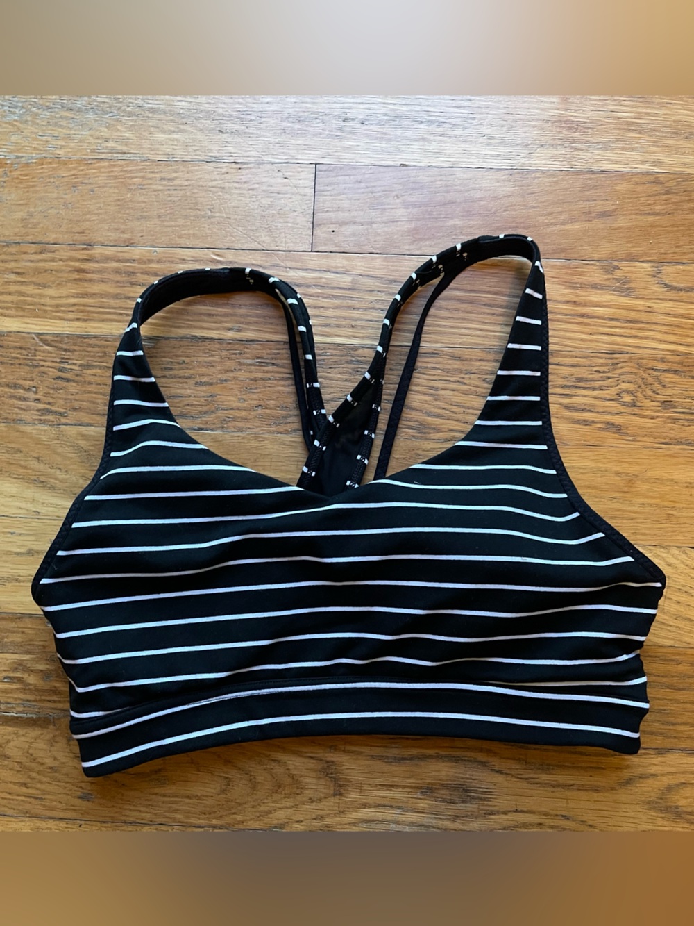 Athleta Transcendence Black and White Striped Sports Bra